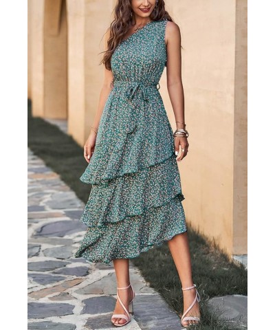 Women's Summer Floral Sundress Casual One Shoulder Tiered Ruffle Flowy Midi Beach Boho Dresses Floral Olive Green $23.39 Dresses