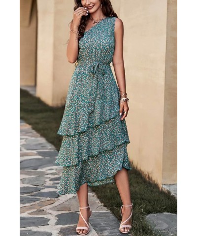 Women's Summer Floral Sundress Casual One Shoulder Tiered Ruffle Flowy Midi Beach Boho Dresses Floral Olive Green $23.39 Dresses