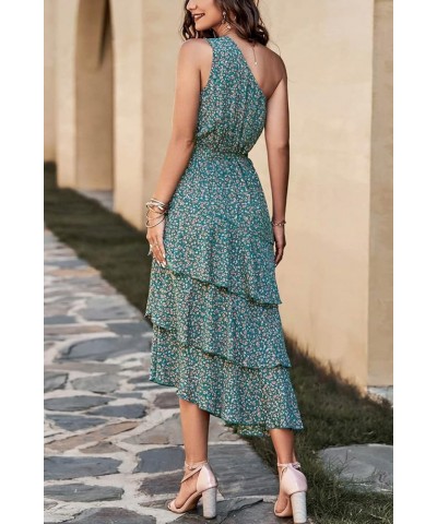 Women's Summer Floral Sundress Casual One Shoulder Tiered Ruffle Flowy Midi Beach Boho Dresses Floral Olive Green $23.39 Dresses