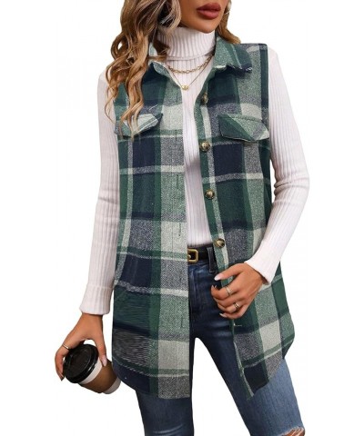 Women's Plus Size Plaid Vest Coat Button Down Sleeveless Coat Jacket Outerwear Green $21.59 Vests