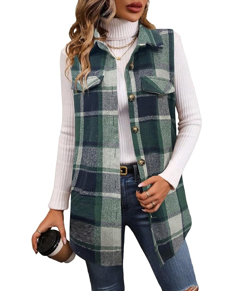 Women's Plus Size Plaid Vest Coat Button Down Sleeveless Coat Jacket Outerwear Green $21.59 Vests