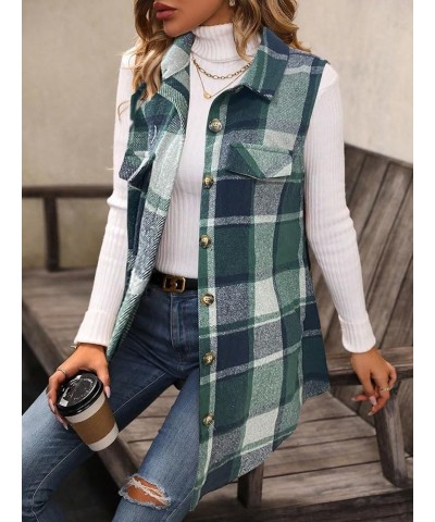 Women's Plus Size Plaid Vest Coat Button Down Sleeveless Coat Jacket Outerwear Green $21.59 Vests