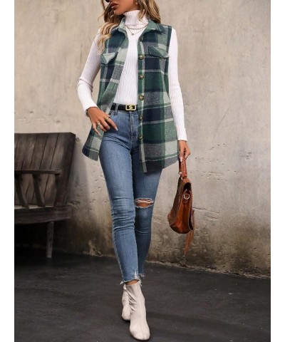 Women's Plus Size Plaid Vest Coat Button Down Sleeveless Coat Jacket Outerwear Green $21.59 Vests