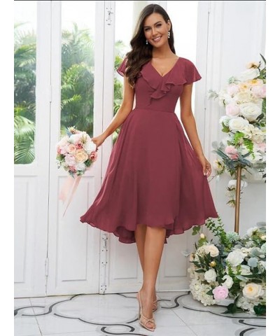 Women's V Neck Flutter Sleeve Bridesmaid Dresses with Pockets Chiffon A-Line Pleated High Low Formal Gown White $23.10 Dresses