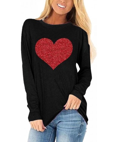 Womens Love Heart Raglans T-Shirts Casual Long Sleeve Valentine's Day Graphic Tees Tops 1219-black-a $13.56 T-Shirts