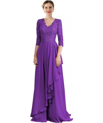 Long Mother of The Bride Dresses for Wedding with Sleeves Lace Appliques A-line Chiffon Formal Evening Gowns Purple $39.95 Dr...