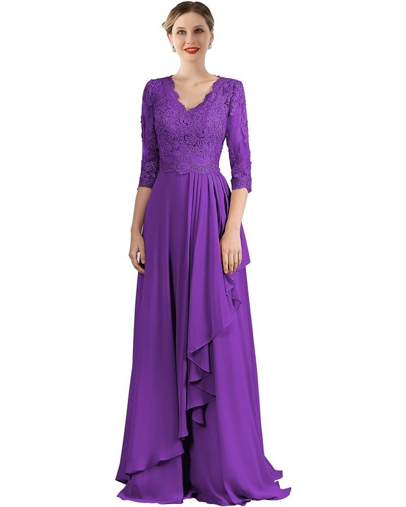 Long Mother of The Bride Dresses for Wedding with Sleeves Lace Appliques A-line Chiffon Formal Evening Gowns Purple $39.95 Dr...