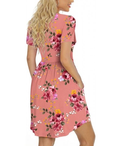 Women's 2024 Summer Short Sleeve Casual Dresses Hide Belly Fat Loose Fit Sundress with Pockets Molasses Red $17.94 Dresses