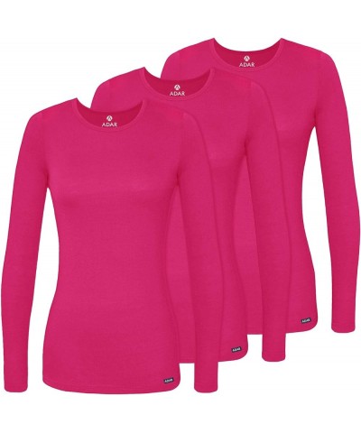 Adar Underscrubs for Women 3 Pack - Long Sleeve Underscrub Comfort Tee Fuchsia $20.07 Tops