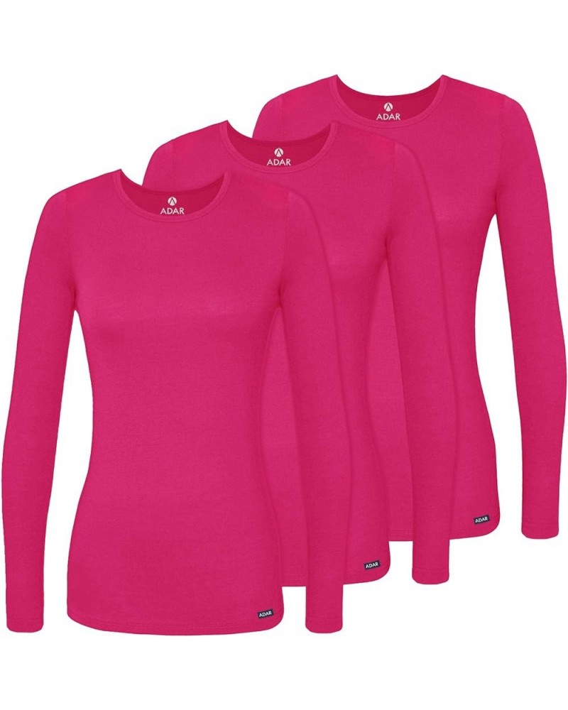 Adar Underscrubs for Women 3 Pack - Long Sleeve Underscrub Comfort Tee Fuchsia $20.07 Tops