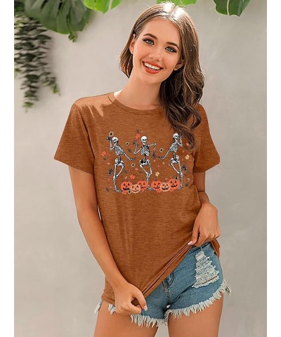 Dancing Skeleton Shirt for Women Happy Halloween T-Shirt Fall Skull Graphic Tees Tops Blouse Gift Brown4 $15.92 T-Shirts