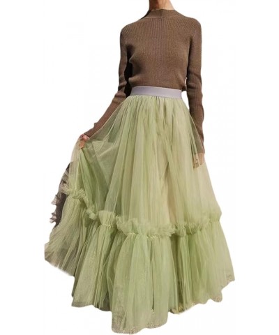 Women's Tulle Tutu Long Skirt High Waist Floor Length Layered Puffy Maxi Dresses A-Line Evening Party Wedding Skirt Z6 Green ...