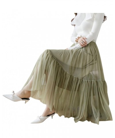 Women's Tulle Tutu Long Skirt High Waist Floor Length Layered Puffy Maxi Dresses A-Line Evening Party Wedding Skirt Z6 Green ...