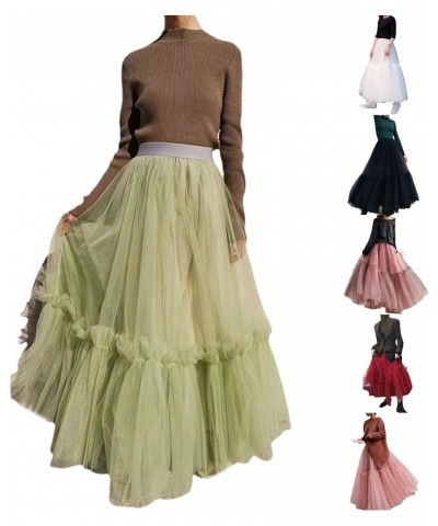 Women's Tulle Tutu Long Skirt High Waist Floor Length Layered Puffy Maxi Dresses A-Line Evening Party Wedding Skirt Z6 Green ...