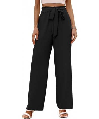 Women's High Waisted Pockets Work Office Palazzo Wide Leg Pants Belted Black $18.35 Pants