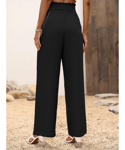 Women's High Waisted Pockets Work Office Palazzo Wide Leg Pants Belted Black $18.35 Pants