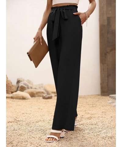 Women's High Waisted Pockets Work Office Palazzo Wide Leg Pants Belted Black $18.35 Pants