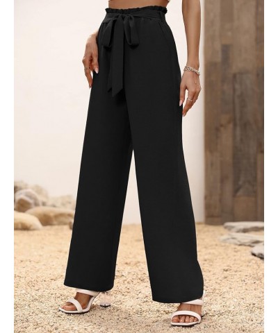 Women's High Waisted Pockets Work Office Palazzo Wide Leg Pants Belted Black $18.35 Pants