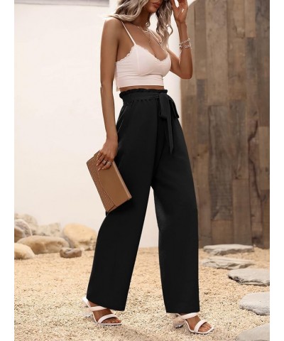 Women's High Waisted Pockets Work Office Palazzo Wide Leg Pants Belted Black $18.35 Pants