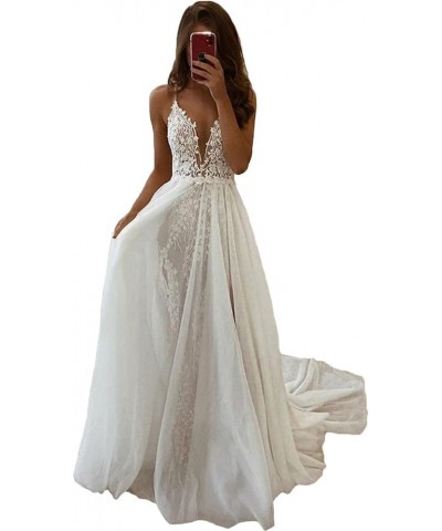 Women Wedding Dresses A-line V-Neck Tulle Lace Backless Boho Wedding Gown Bridal Dresses Style 2-ivory $42.81 Dresses