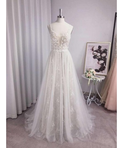 Women Wedding Dresses A-line V-Neck Tulle Lace Backless Boho Wedding Gown Bridal Dresses Style 2-ivory $42.81 Dresses