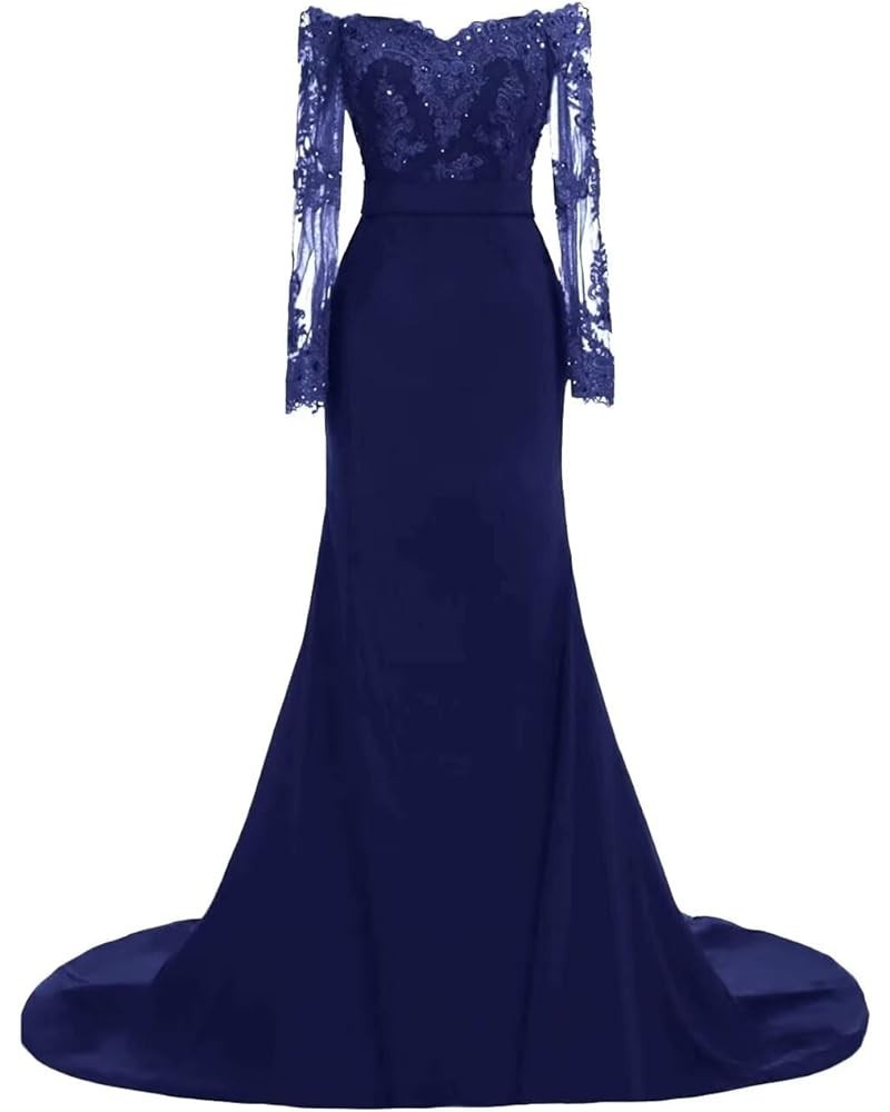 Women's Elegant Off Shoulder Appliques Evening Dresses Long Sleeves Mermaid Bridesmaid Dress Navy Blue $46.55 Dresses