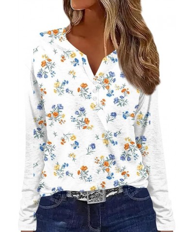 Boho Tops for Women V Neck Henley Tops Long Sleeve Button Down Shirts Fall Floral Blouses for Work Professional Orange $10.63...