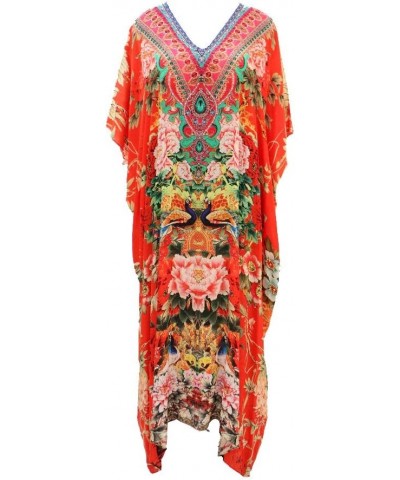 Women's Caftan Dress - Beachwear Coverup Kaftan Casual Long Maxi Lougewear One Size Dresses for Girls & Women Red-7017 $16.22...