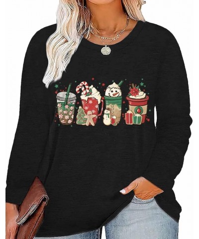 Plus Size Women T-Shirt Christmas Candy Snowman Gift Funny Casual Long Sleeve Graphic Cute Tee Tops Black $12.88 Tops