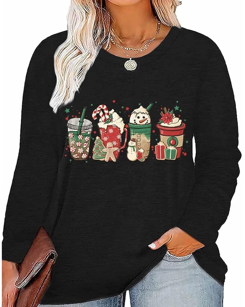 Plus Size Women T-Shirt Christmas Candy Snowman Gift Funny Casual Long Sleeve Graphic Cute Tee Tops Black $12.88 Tops