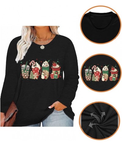 Plus Size Women T-Shirt Christmas Candy Snowman Gift Funny Casual Long Sleeve Graphic Cute Tee Tops Black $12.88 Tops