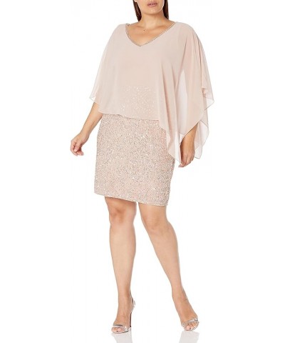 Women's Plus Size Caplet Short Cocktail Beaded Dress Blush/Blush/Silver $45.81 Dresses