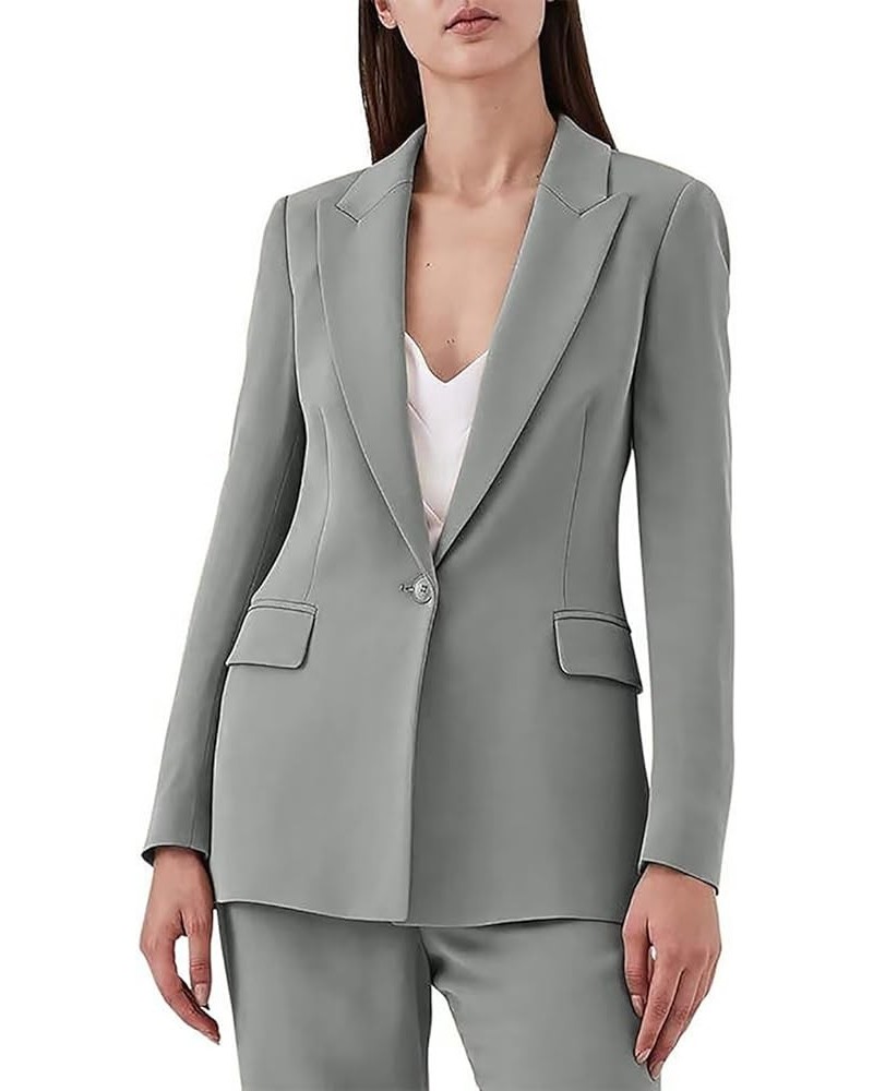 Women's Suiting 2 Pieces Solid One Button Business Professional Pants Suits for Ladies for Wedding Casual Outfits Silver $26....