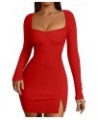 Women's Sexy Bodycon Elegant Sweettheart Neckline Long Sleeve Club Party Mini Dress Red $15.67 Dresses