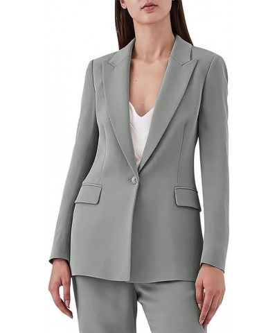 Women's Suiting 2 Pieces Solid One Button Business Professional Pants Suits for Ladies for Wedding Casual Outfits Silver $26....