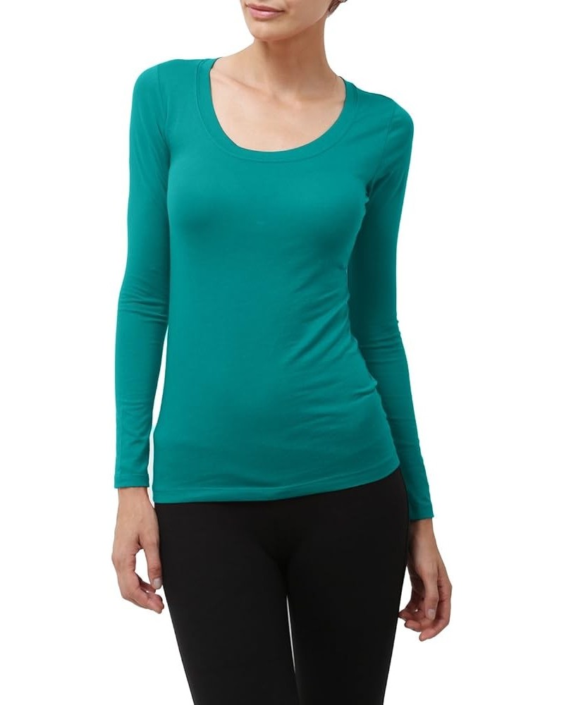 Womens Light Weight Basic Long Sleeve Round Scoop Neck Shirt S-3XL Newt79-green $7.19 T-Shirts