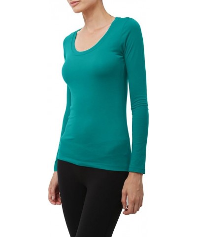 Womens Light Weight Basic Long Sleeve Round Scoop Neck Shirt S-3XL Newt79-green $7.19 T-Shirts