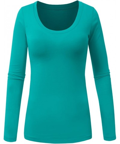 Womens Light Weight Basic Long Sleeve Round Scoop Neck Shirt S-3XL Newt79-green $7.19 T-Shirts