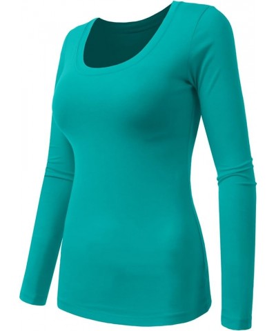 Womens Light Weight Basic Long Sleeve Round Scoop Neck Shirt S-3XL Newt79-green $7.19 T-Shirts