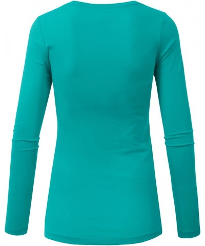 Womens Light Weight Basic Long Sleeve Round Scoop Neck Shirt S-3XL Newt79-green $7.19 T-Shirts