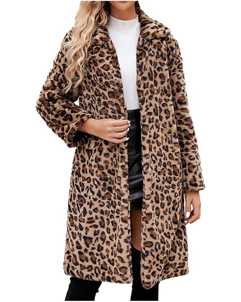 Womens Winter Coats Vintage Leopard Print Fleece Jacket Warm Faux Fur Outerwear Casual Open Front Long Sleeve Cardigan 05_bro...