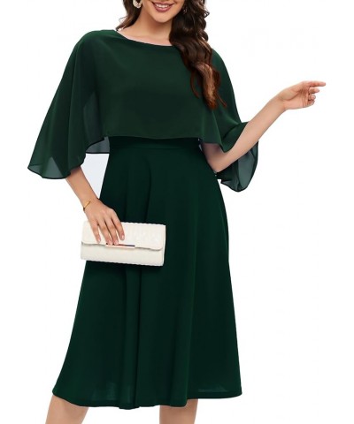 Womens Cape Dress with Chiffon Overlay Midi Party Cocktail Wedding Guest Dresses Dark Green $22.95 Dresses