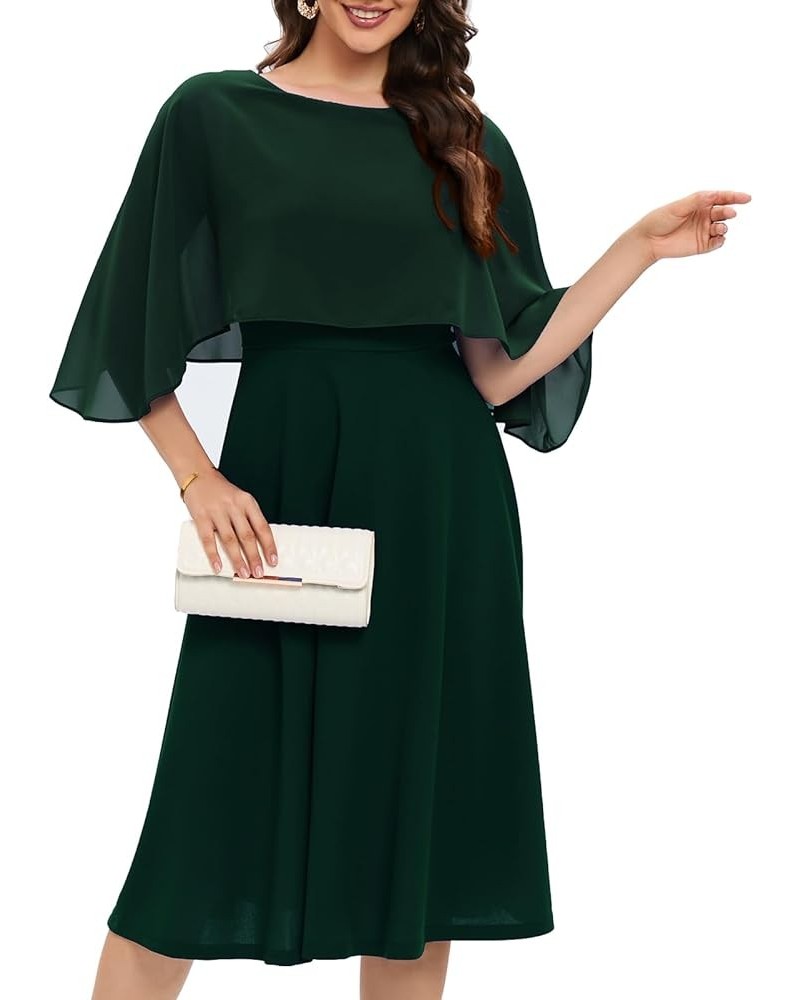 Womens Cape Dress with Chiffon Overlay Midi Party Cocktail Wedding Guest Dresses Dark Green $22.95 Dresses