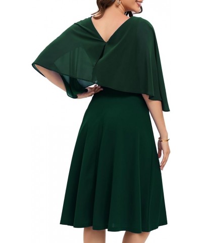 Womens Cape Dress with Chiffon Overlay Midi Party Cocktail Wedding Guest Dresses Dark Green $22.95 Dresses