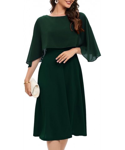 Womens Cape Dress with Chiffon Overlay Midi Party Cocktail Wedding Guest Dresses Dark Green $22.95 Dresses