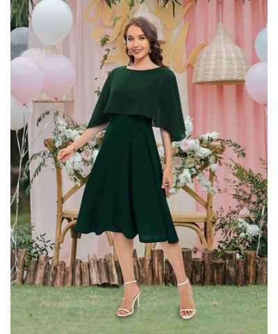 Womens Cape Dress with Chiffon Overlay Midi Party Cocktail Wedding Guest Dresses Dark Green $22.95 Dresses