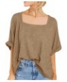 Womens Square Neck Oversized T Shirts Short Sleeve Casual Loose Tees Tops Khaki $13.24 T-Shirts