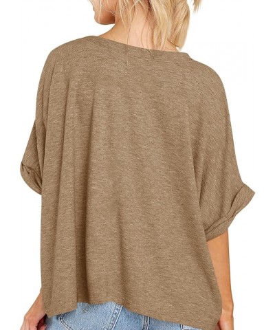 Womens Square Neck Oversized T Shirts Short Sleeve Casual Loose Tees Tops Khaki $13.24 T-Shirts