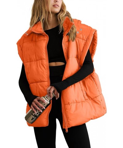 Women's Oversized Puffer Vest Sleeveless Zip Up Hooded Jackets Lightweight Padded Puffy Gilet Outerwear Orange $14.55 Vests