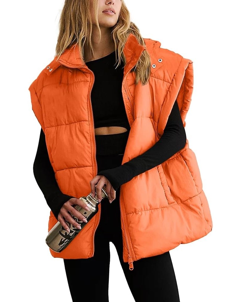 Women's Oversized Puffer Vest Sleeveless Zip Up Hooded Jackets Lightweight Padded Puffy Gilet Outerwear Orange $14.55 Vests